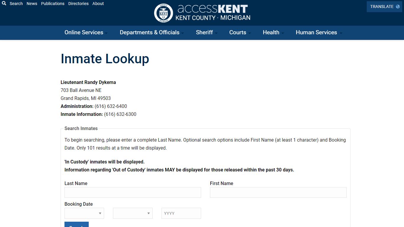 Inmate Lookup | Access Kent